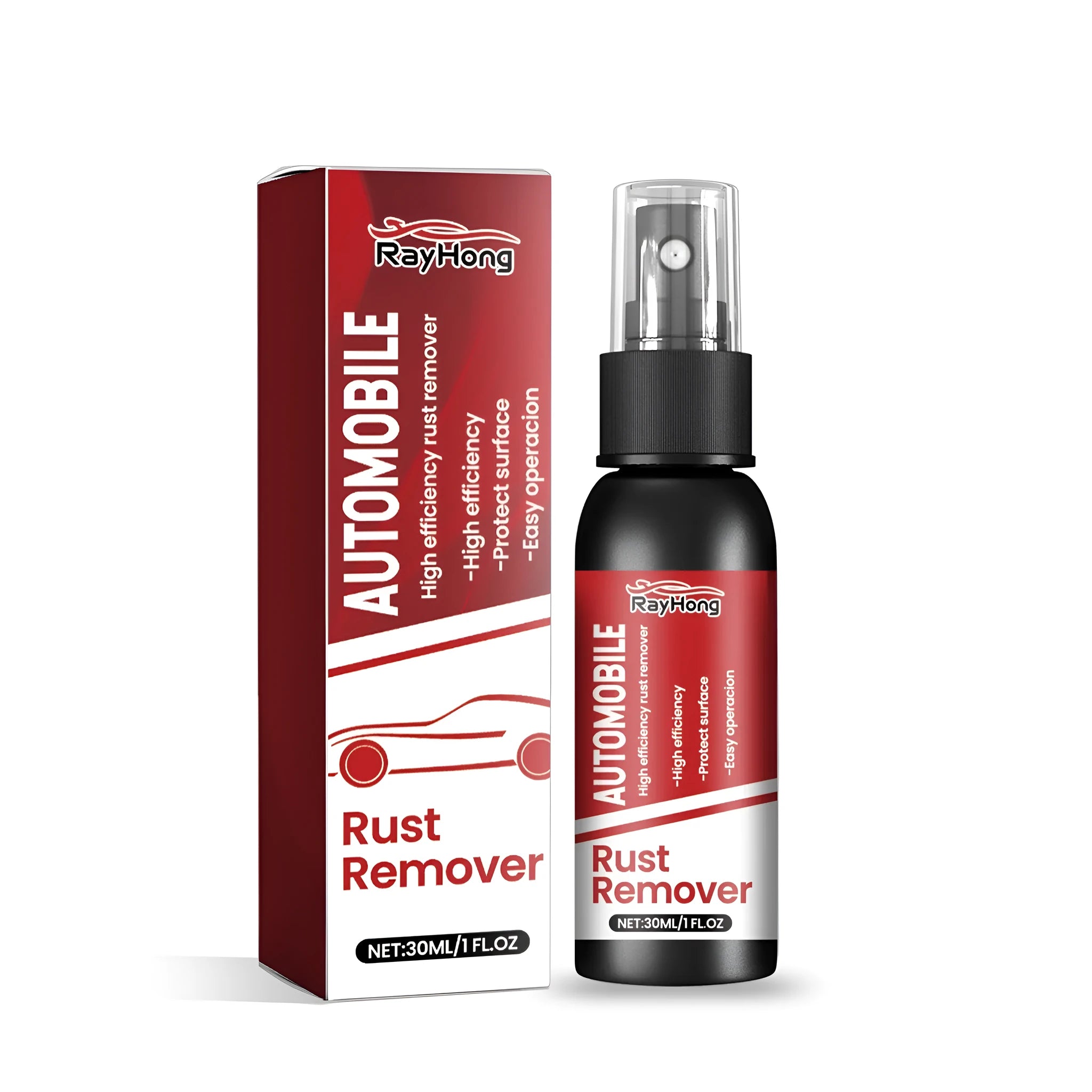 Automotive rust remover bottle with applicator brush for car body and undercarriage treatment