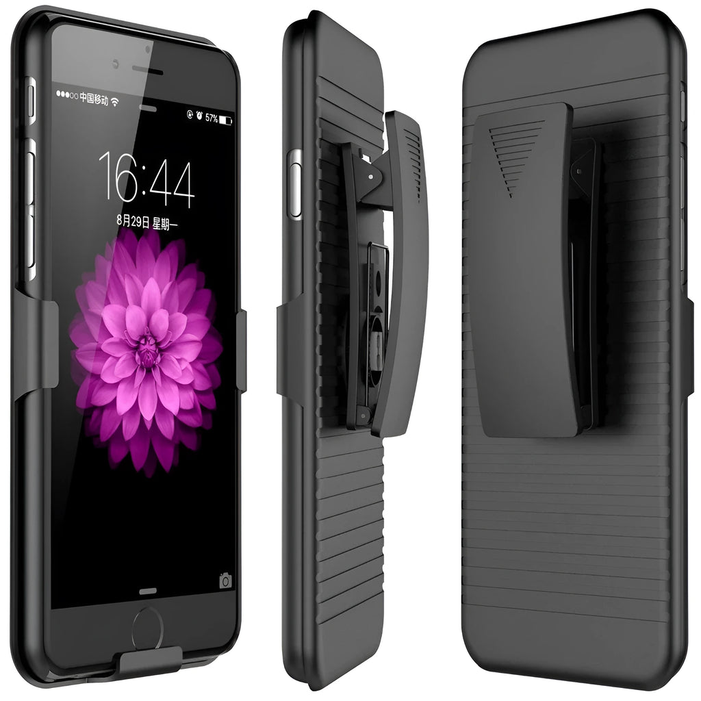 Black plastic back slide sleeve phone case with belt clip and striped design for iPhone