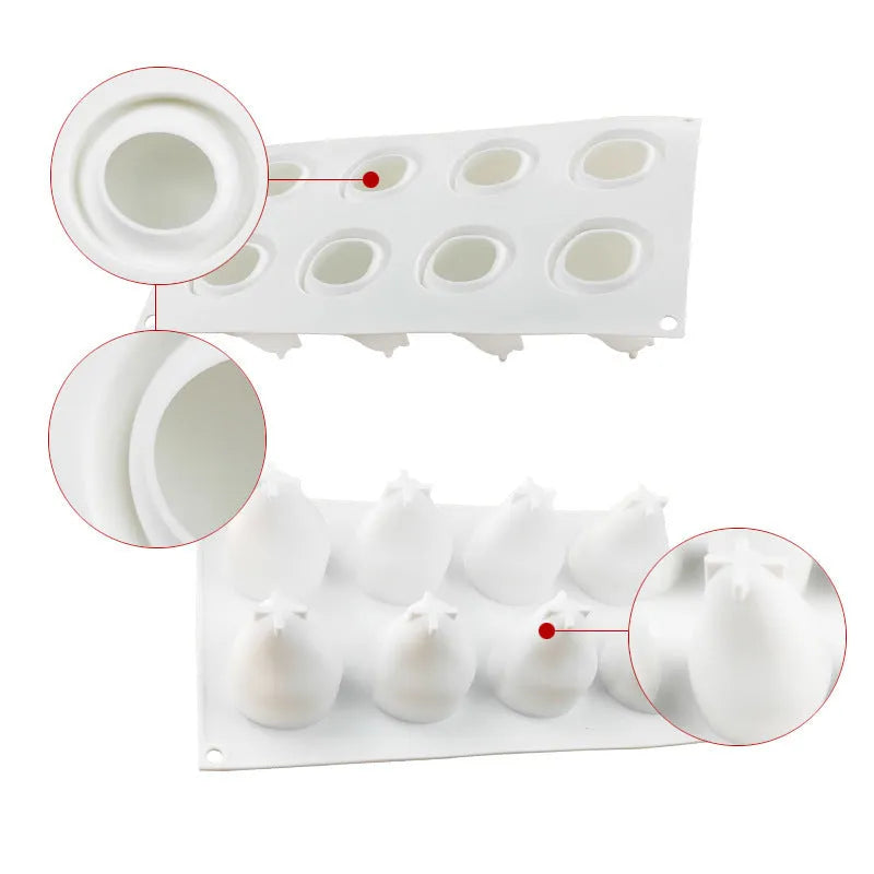Set of six silicone baking moulds in pineapple and pine cone shapes for Italian mousse cakes