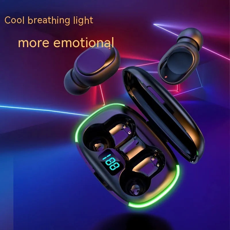 Black Y80 wireless Bluetooth in-ear earphones with a digital display on the case.