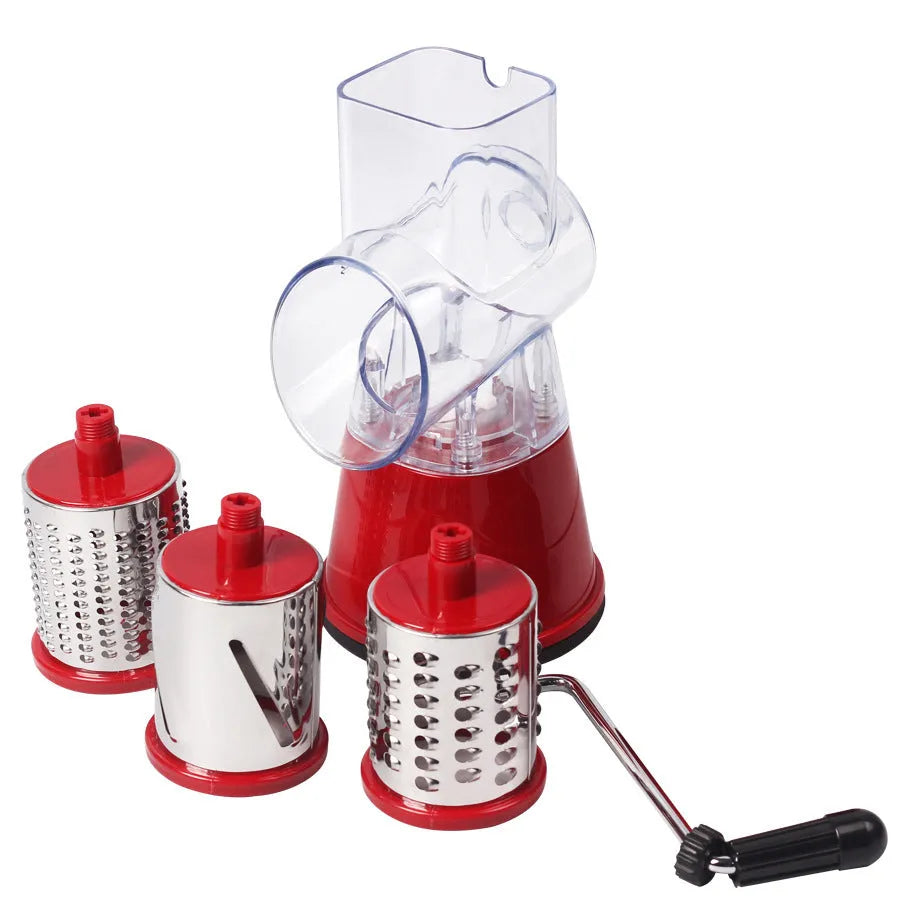 Manual multifunction drum cutter stainless steel vegetable slicer hand crank grater in blue