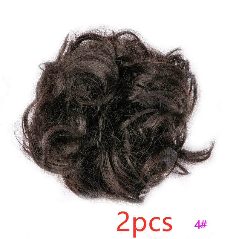 Fluffy drawstring curly hair bun ring set in 1B style with chemical fibre construction, popular in Europe Japan South Korea for women