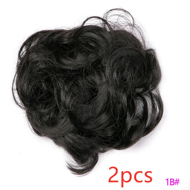 Fluffy drawstring curly hair bun ring set in 1B style with chemical fibre construction, popular in Europe Japan South Korea for women