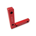 Silver anodised aluminium right-angle woodworking positioning block with engraved measurement scales