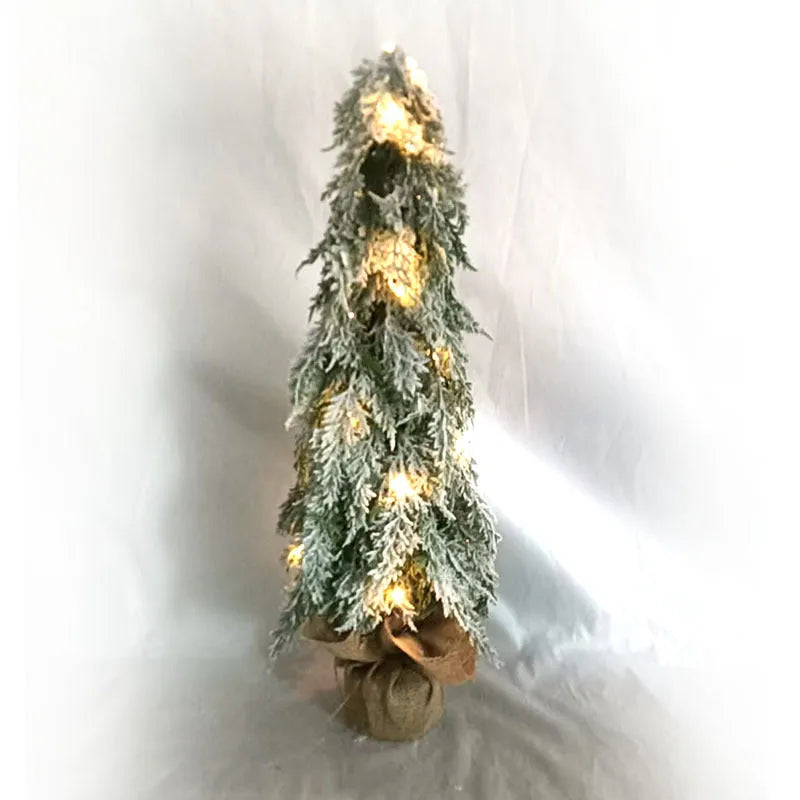 24 inch desktop Christmas tree with battery-operated snow sprayer lights and ornaments
