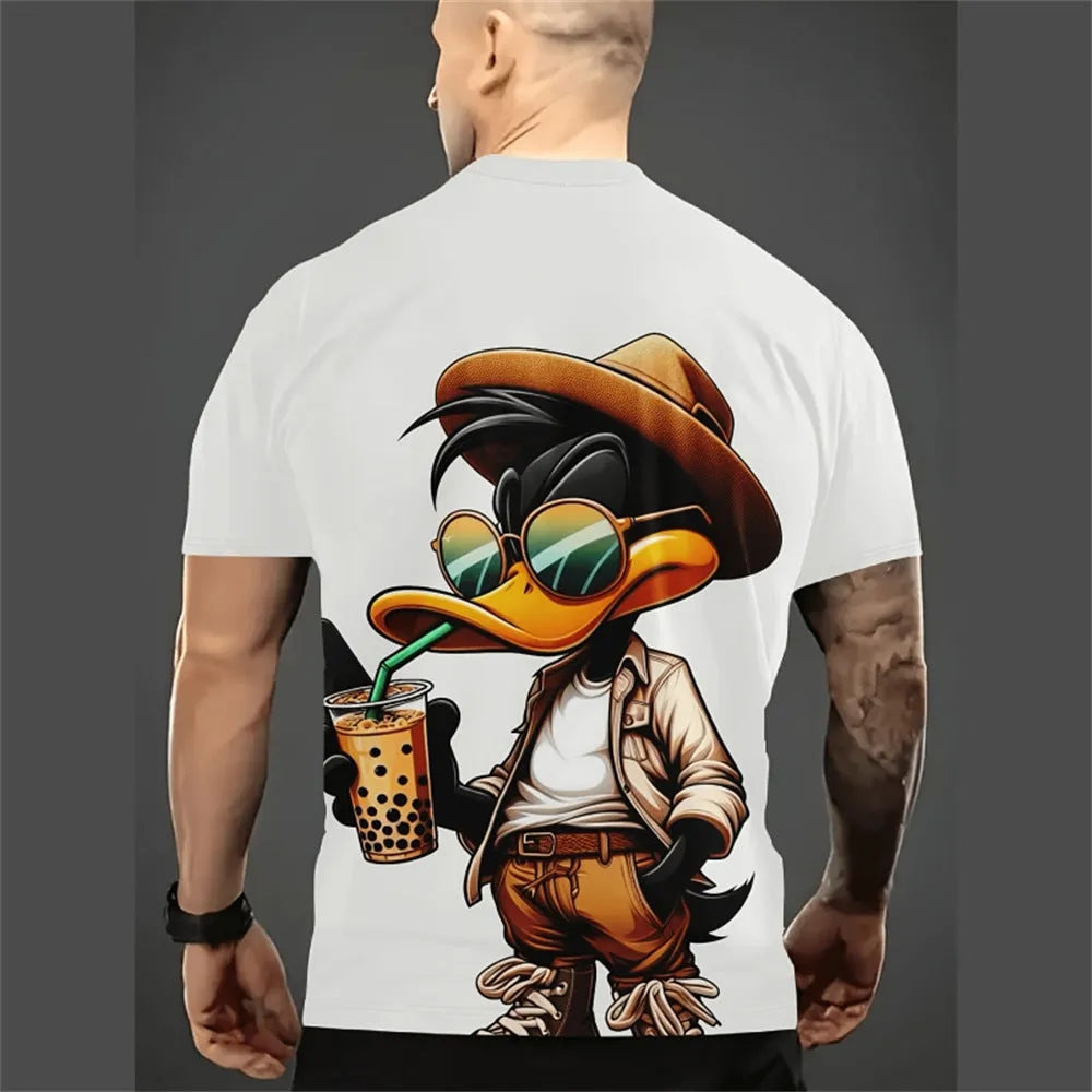 Men's casual short sleeve shirt with 3D cartoon print in milk silk fabric, loose fit for summer