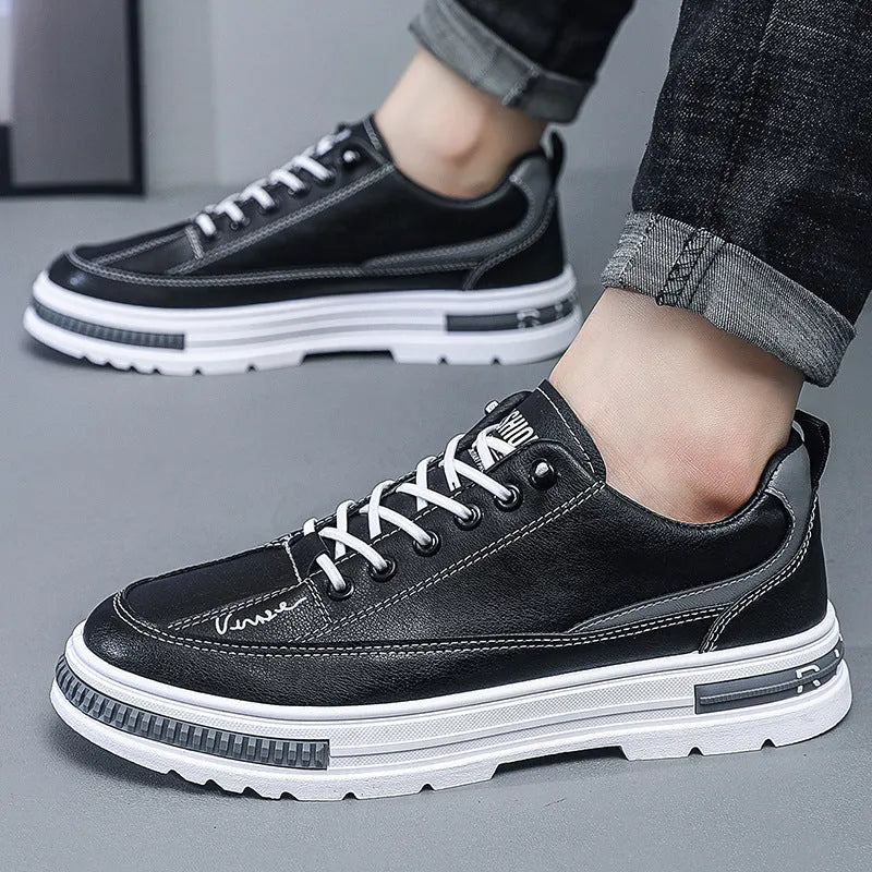 Men's white low-top platform sneakers with elastic band and round toe.