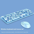 Wireless keyboard and mouse set in a mixed colour option on a desk.