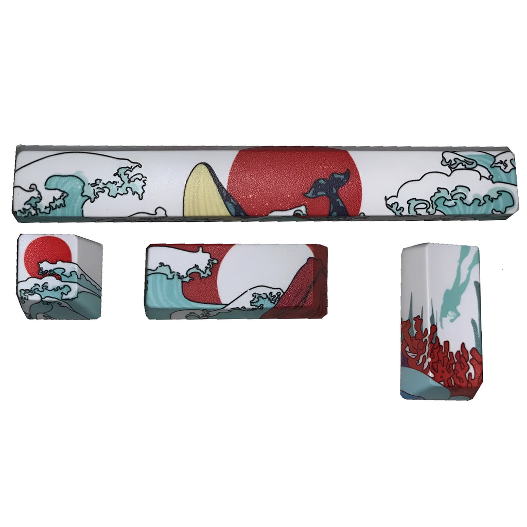 Coral Sea ocean pattern PBT keycaps for Xiaoyan mechanical keyboards with five-sided dye-sublimation