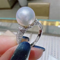 Pearl light luxury ring for women, copper base with white gold colour finish, size No 7