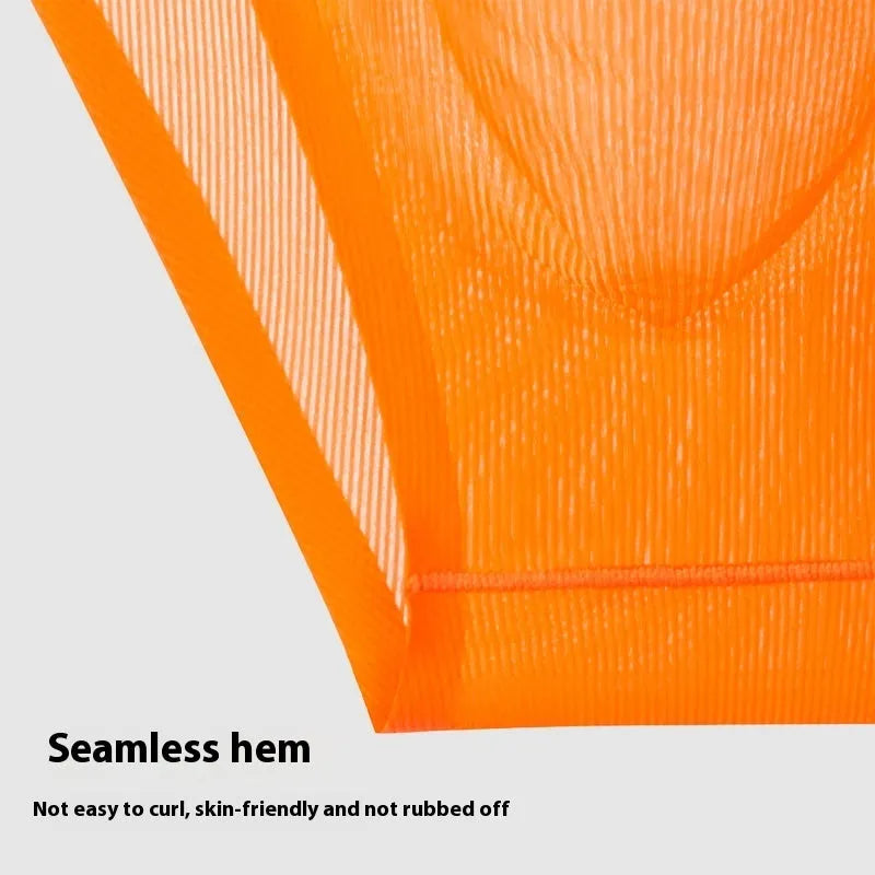 Ultra-thin ice silk low waist seamless panties in black, white, grey, blue, purple, and orange colours.