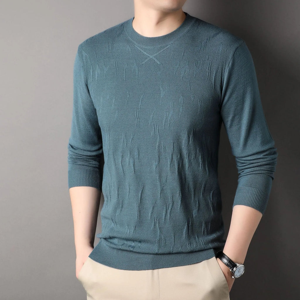 Men's solid colour polyester fibre loose fit long sleeve sweater in khaki, available in sizes M to 4XL