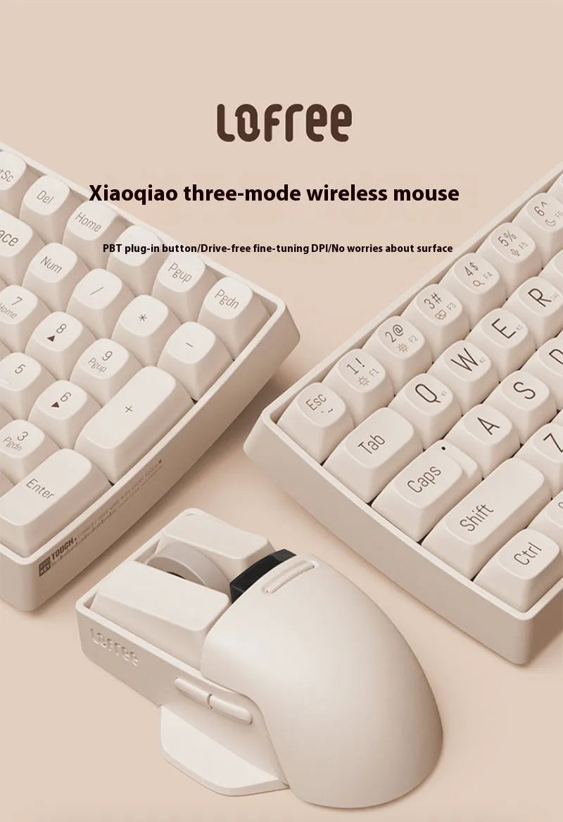 Xiaoqiao wireless mouse in tofu colour showing seven-button layout and Type-C charging port.