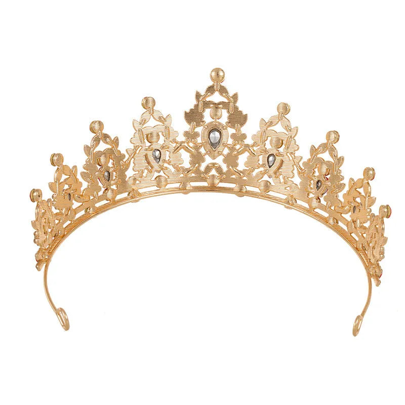 Baroque bridal crown headdress with rhinestones on an alloy frame in silver and gold colour options.