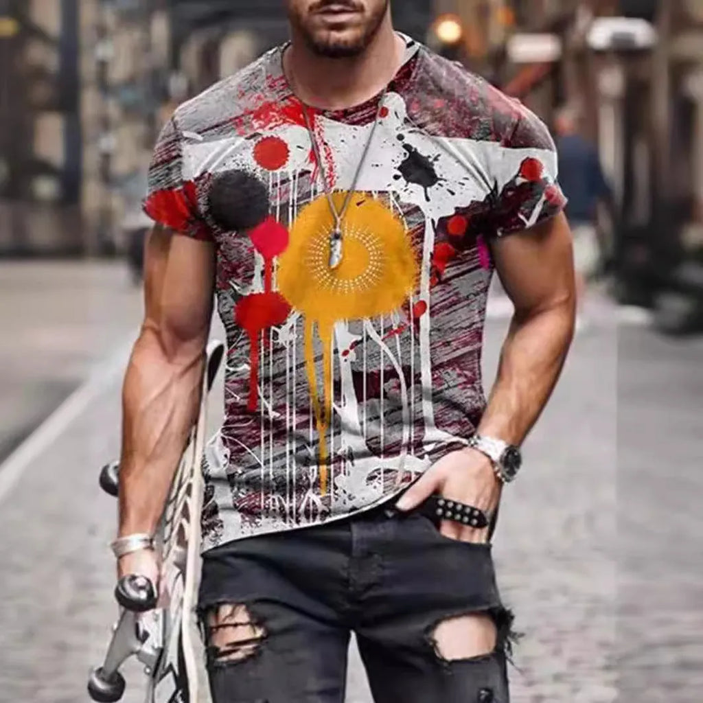Men's camouflage pattern loose fit short sleeve T-shirt in polyester fabric