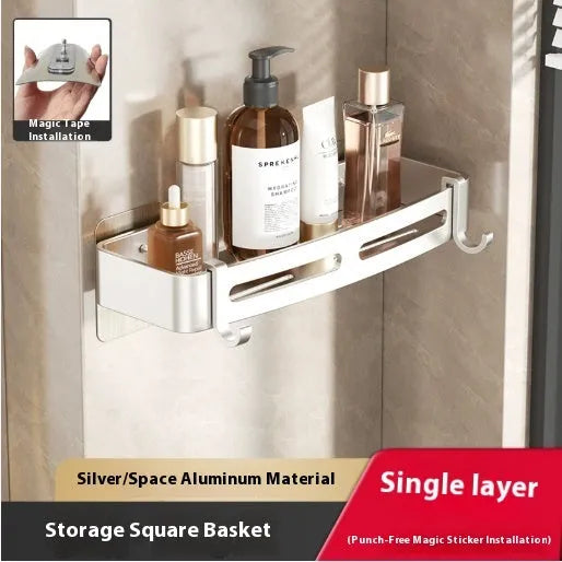 Gun gray metal triangle bathroom corner rack with punch-free wall mounting