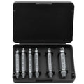 Six-piece screw remover extractor set with slip-tooth heads on a white background.