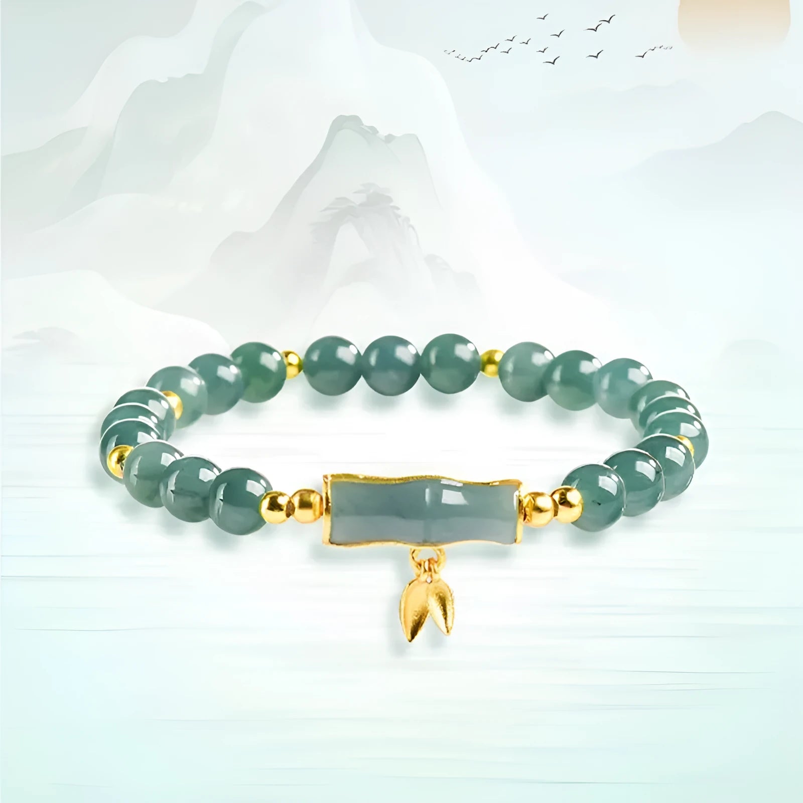 Cargo jade bracelet with blue water round beads on a S925 sterling silver chain.