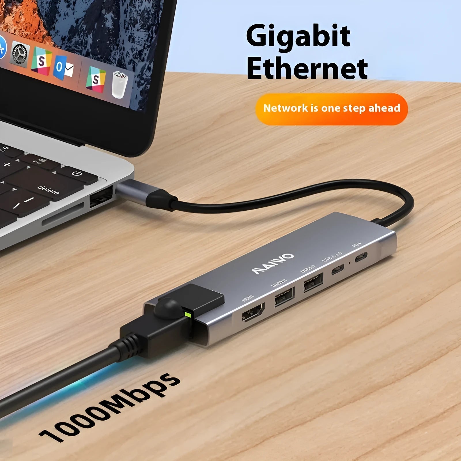 Aluminium Steam Deck docking station with six ports including HDMI, Ethernet, and USB, showing a 15cm cable.