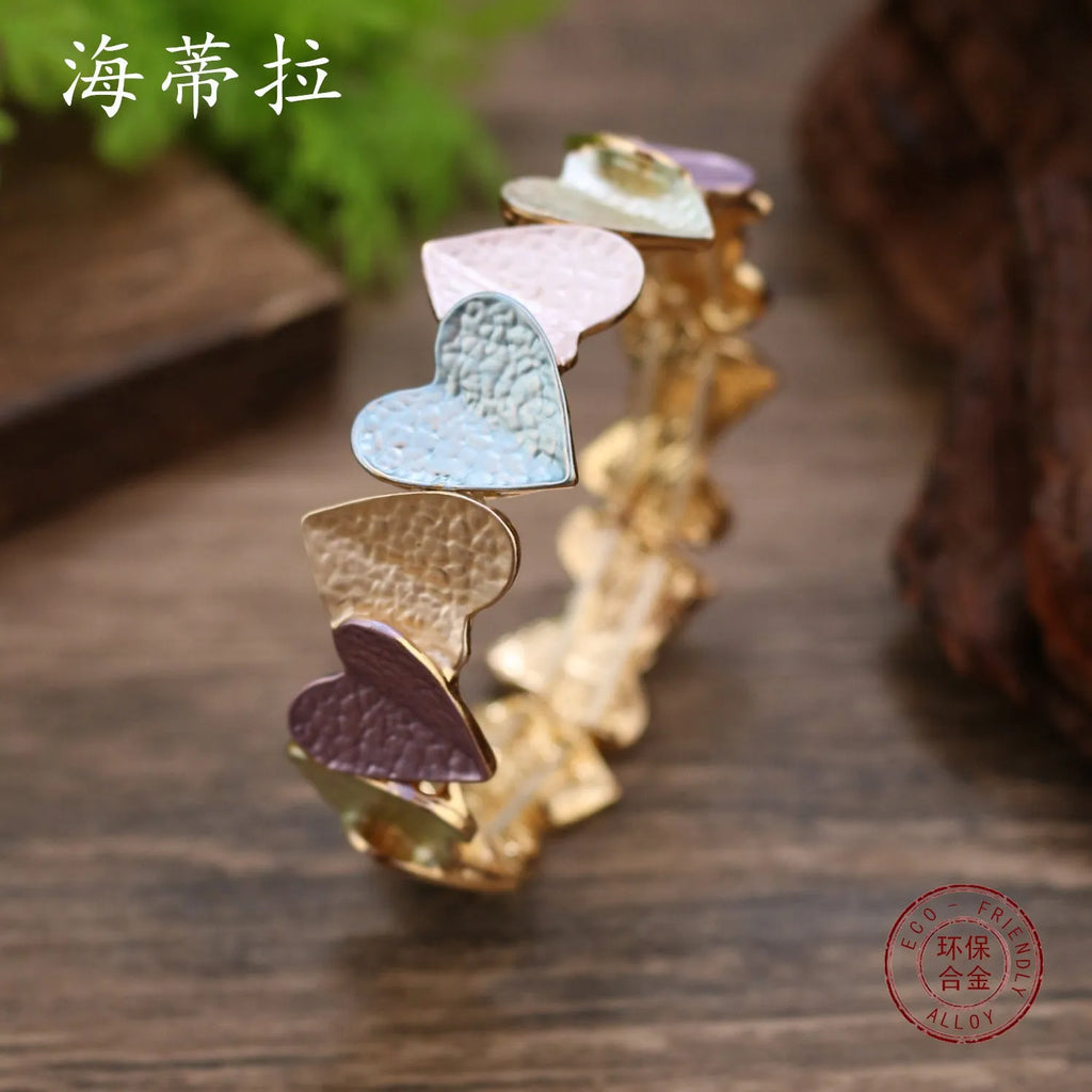 Heart-shaped alloy elastic bracelet ladies Valentine's Day gift four colours