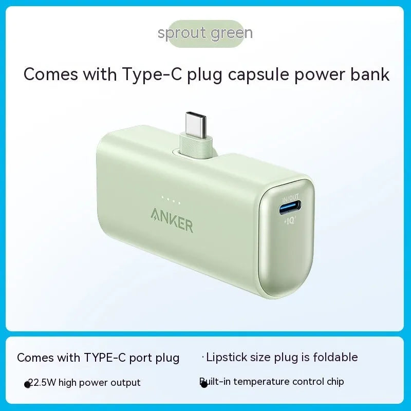 Compact capsule-shaped power bank in choice of colours with Type-C port and foldable USB-C head