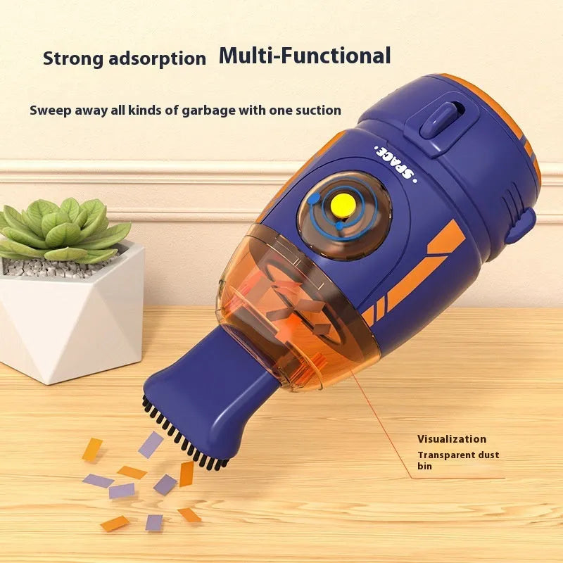 USB handheld desktop vacuum cleaner in blue, showing compact design for keyboard cleaning