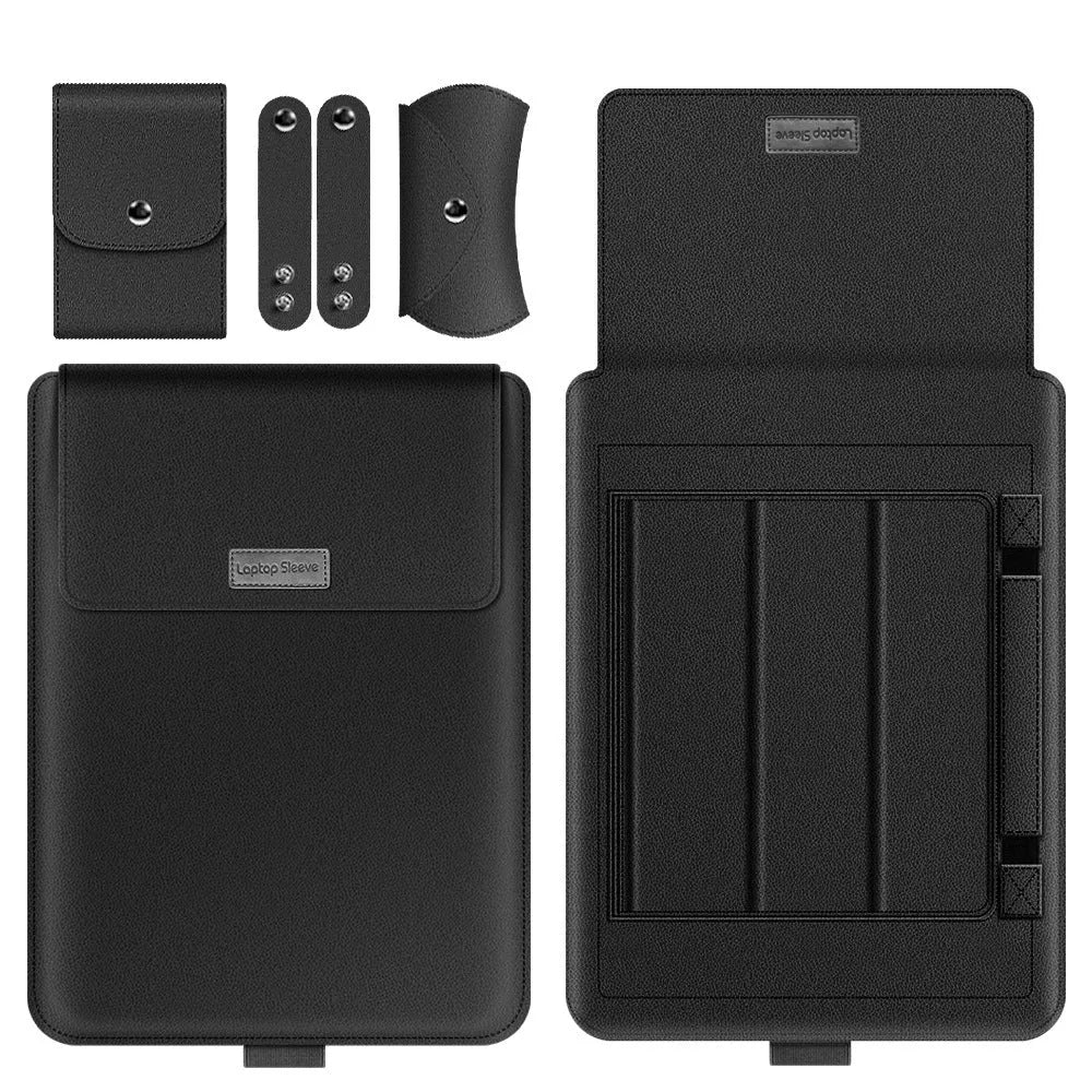 Notebook stand computer liner storage bag in imitation leather and microfiber, universal fit for 11 to 17 inch laptops, available in multiple colours