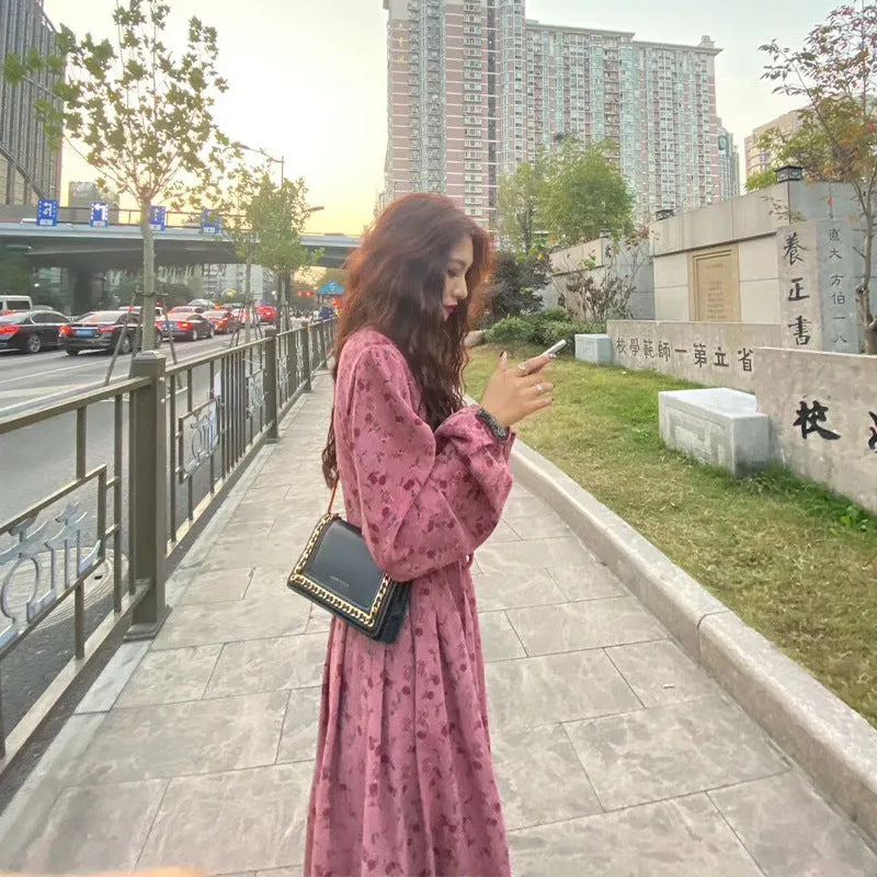 Red knitted cotton midi dress with elastic waist and 3/4 princess sleeves