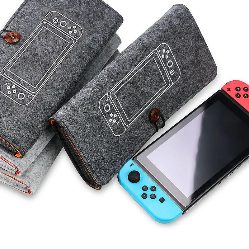Nintendo Switch black felt pouch with game card slots and accessory storage compartments