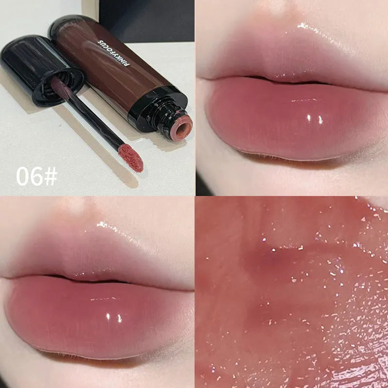 Black Shiny Makeup Mirror Lip Lacquer in six matte colour options including tomato, orange brown, and rose shades