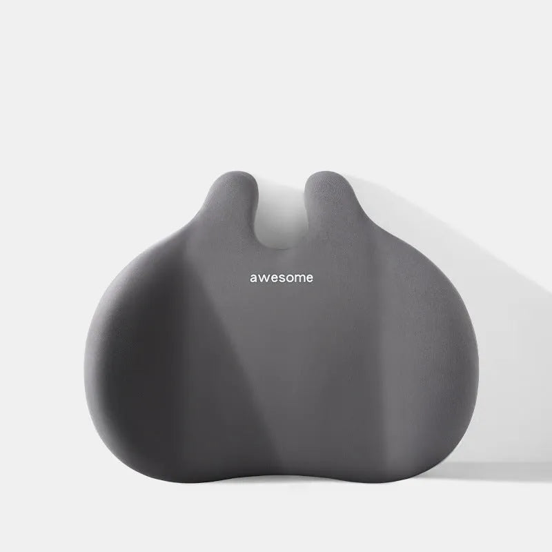 Black cloth headrest pillow and matching lumbar support pillow for car seats.