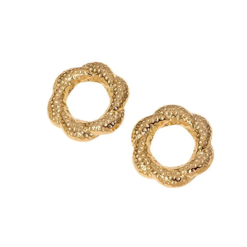 Stainless steel geometric round stud earrings in gold and steel colour, electroplated finish
