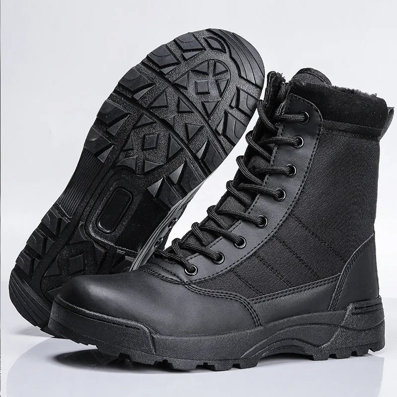 Desert combat boots in microfiber leather, sand colour, outdoor hiking shoes for men and women
