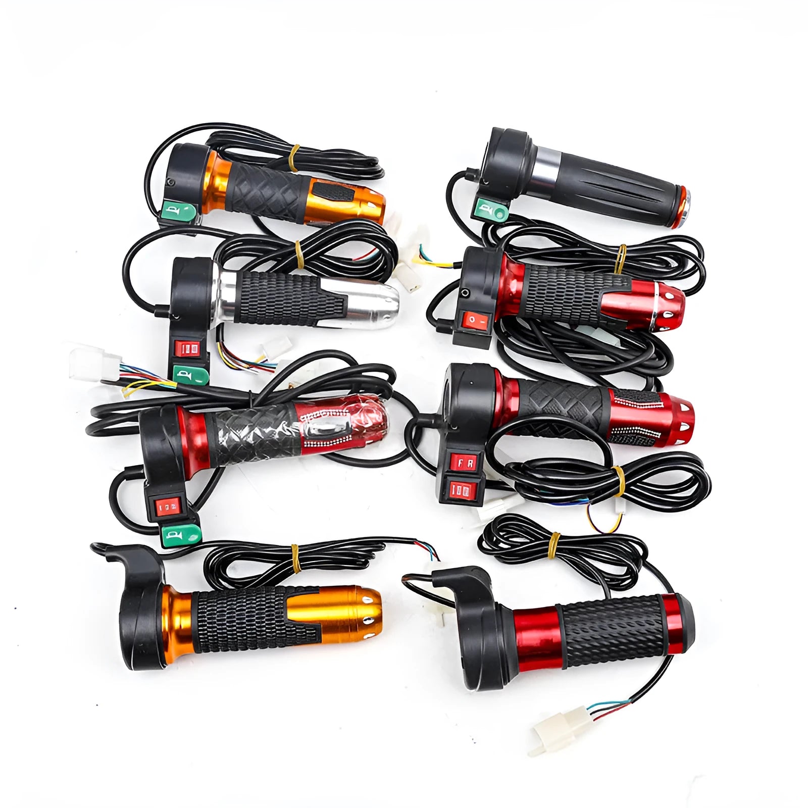 Three-speed rotating accelerator handle for electric three-wheel car modification, with integrated speaker, in red plastic finish.
