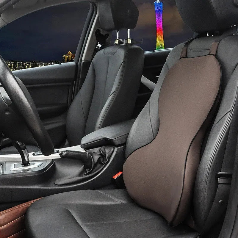 Memory cotton car cushion in solid colour on vehicle seat providing waist and back support
