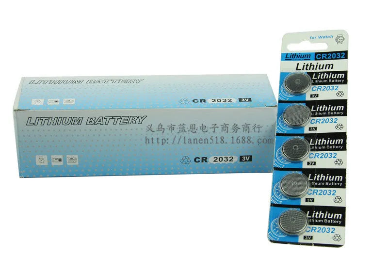 CR2032 3 volt lithium button battery cell with steel casing, 20mm diameter.