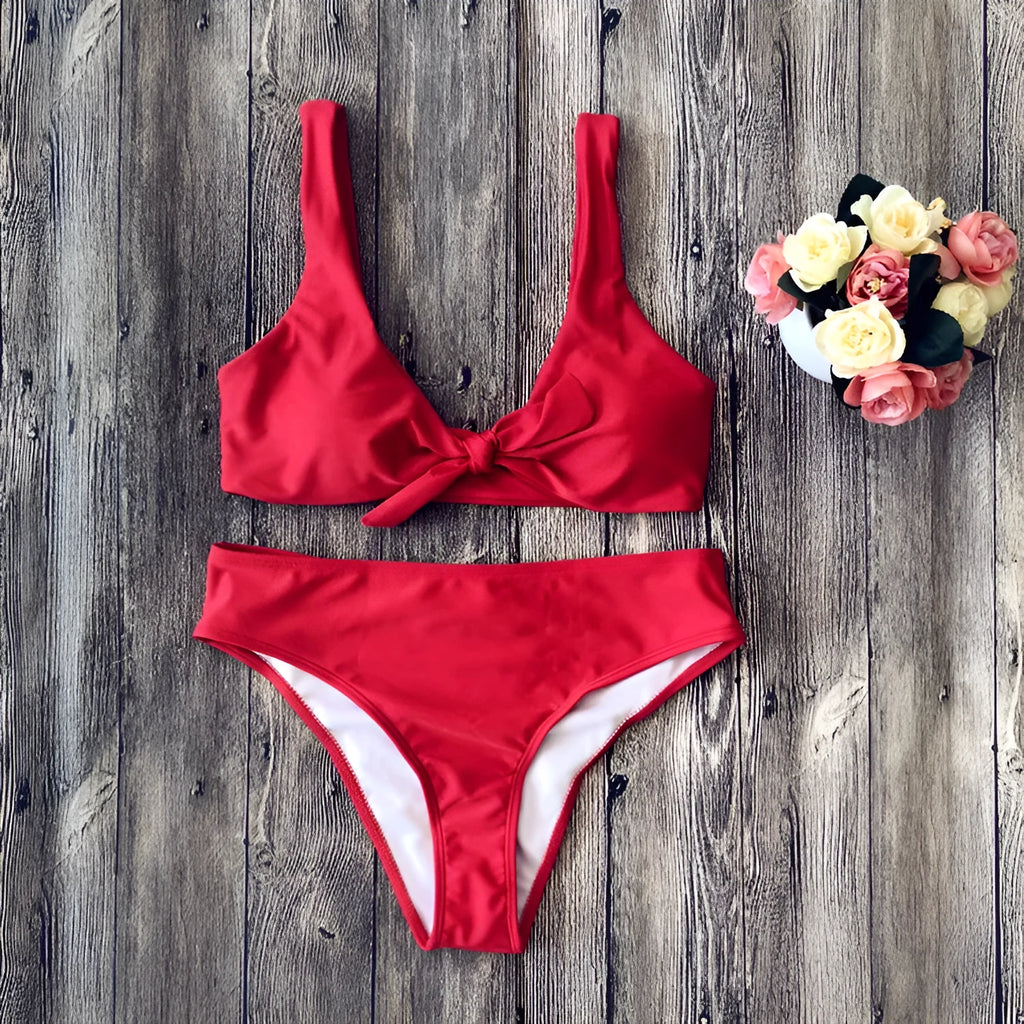 Polyester bikini set with bra and panties in five colour options