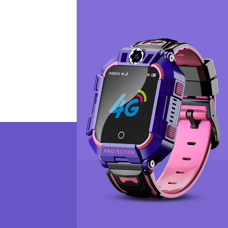 Green children's smartwatch with GPS positioning and camera on silicone wristband