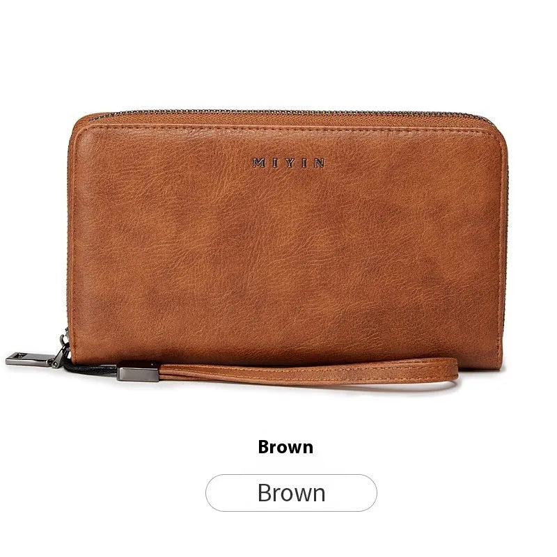Anti-theft retro oil wax handbag in horizontal square shape with sewing thread details