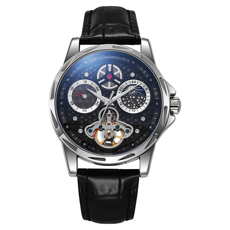 Men's automatic waterproof watch with luminous hands on a stainless steel bracelet.