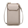 Mini crossbody phone bag for women in black PU leather with sewing thread detail