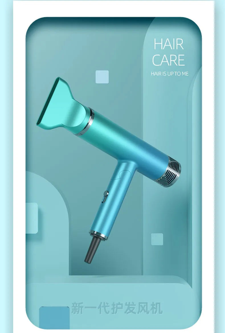Green and purple foldable portable hair dryer with a compact, lightweight design shown open and folded.