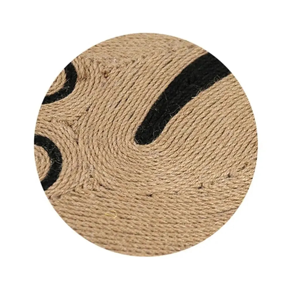 Panda pattern cat scratching mat with sisal surface on grey EVA base, showing dimensions.