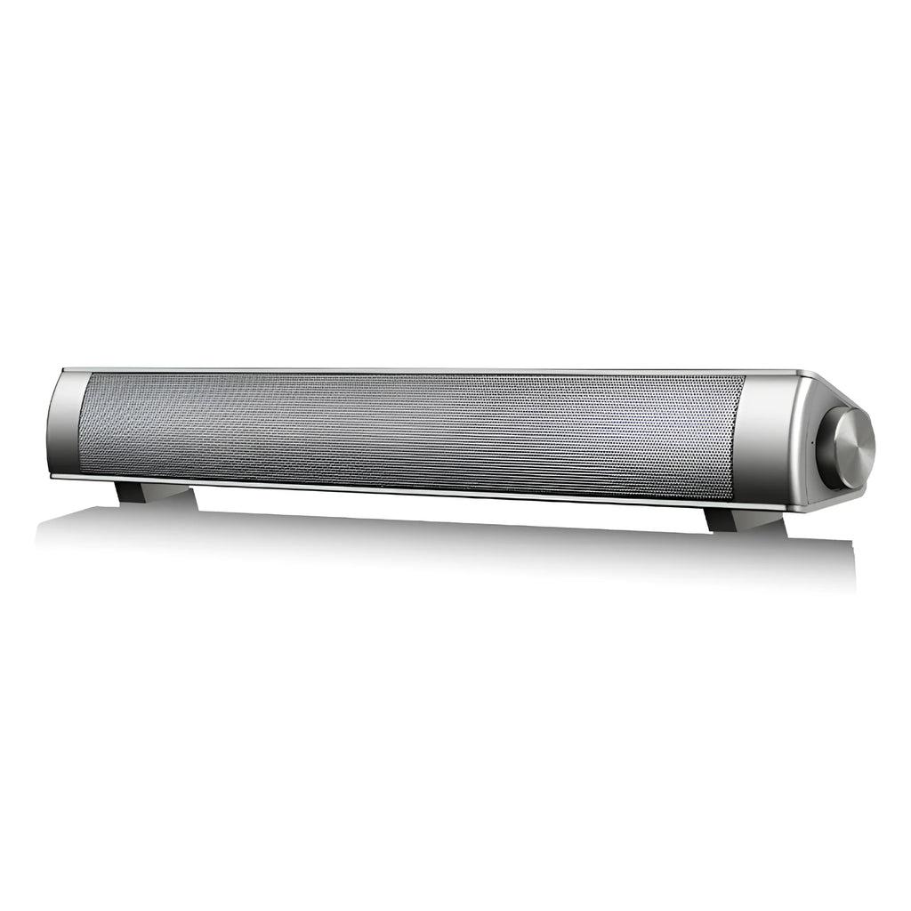 Echo Wall Sound Bar with Bluetooth, FM radio, and remote control in black finish, measuring 420mm length