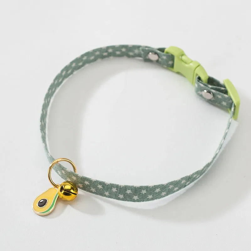 Green adjustable cat collar with bell pendant and bow tie for small pets