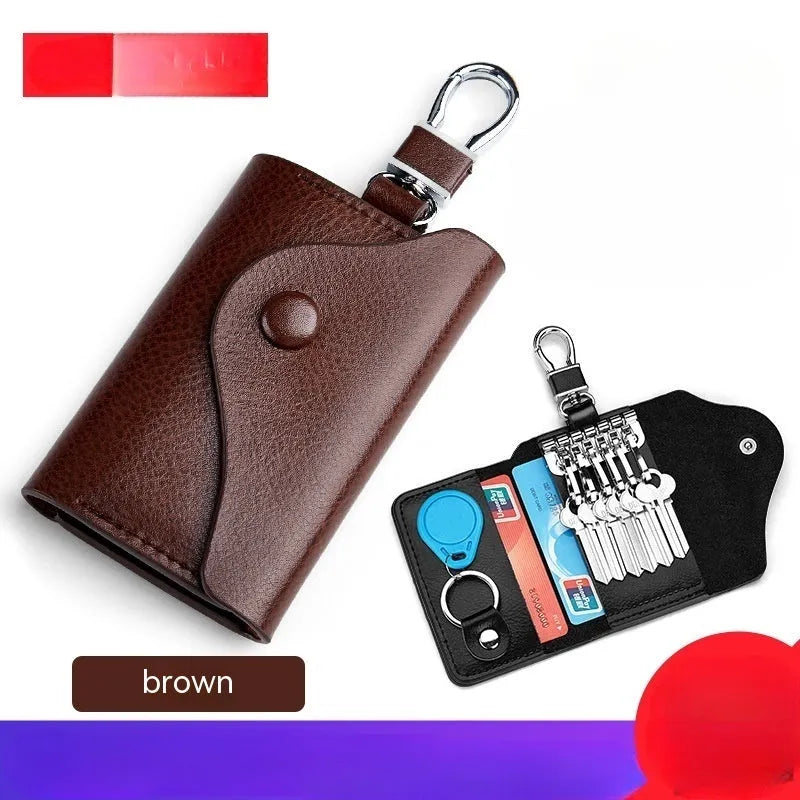 Men's genuine leather keychain card holder in square vertical design with key organisation system