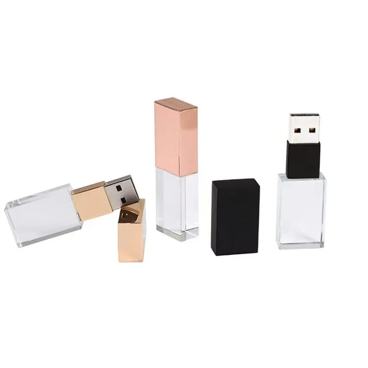 DIY luminous creative crystal USB 2.0 flash drive in mini car shape with transparent shell on a dark surface