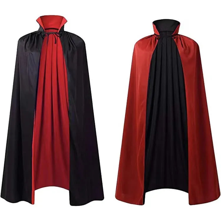 Reversible black satin children's cloak with hood for Halloween wizard costume