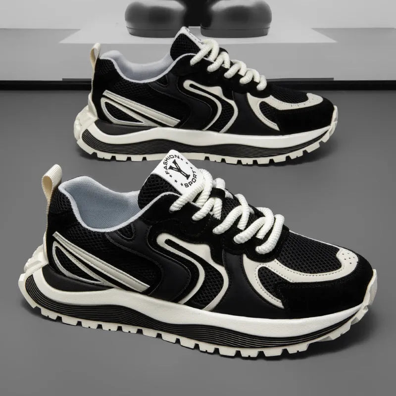 Men's casual sneakers in black, white, or yellow with mesh upper and rubber sole