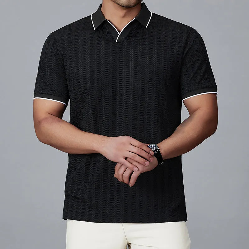 Men's thin nylon ice silk polo shirt in loose fit available in black, white and orange colours